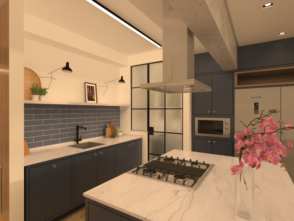 Quarto de casal elegante com design de interiores sofisticado